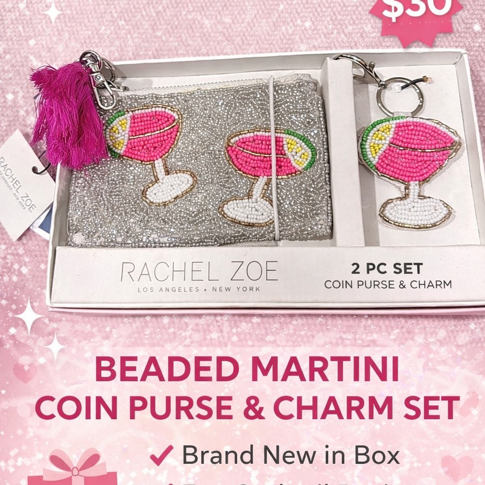 Rachel Zoe Pink and Silver Beaded Coin Purse Set